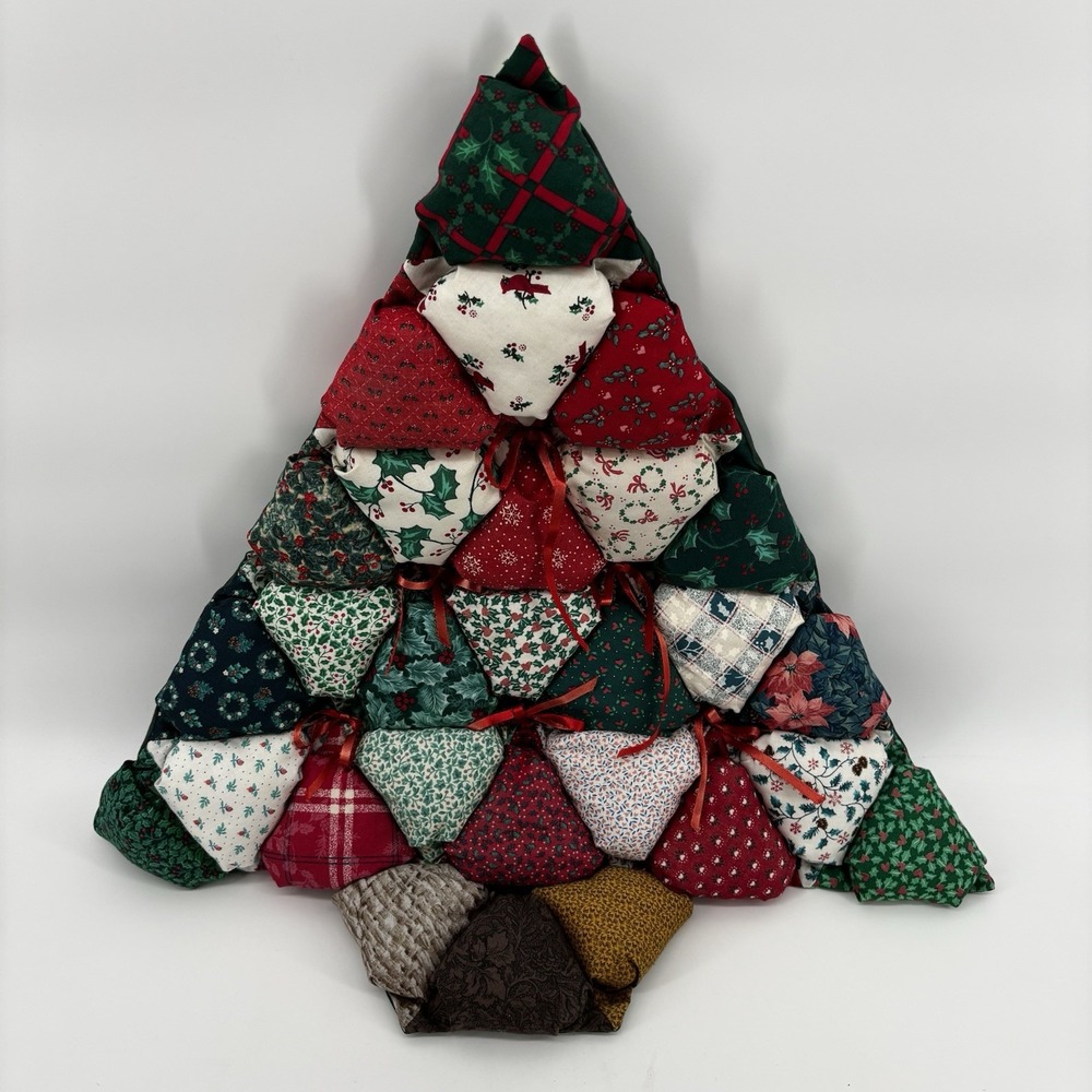 Handmade Quilted Patchwork Christmas Tree Wall Hanging with Jingle Bells Vintage